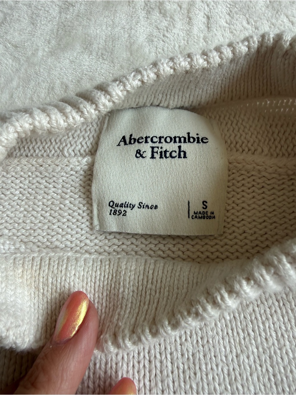 Abercrombie & Fitch Ivory Crewneck Sweater with Blue Dice Motif - Picture 7 of 9